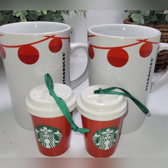 Starbucks Other - Starbucks Holiday Coffee Tea Mugs( Set Of 2) & Starbucks Mug Ornaments VA & SC